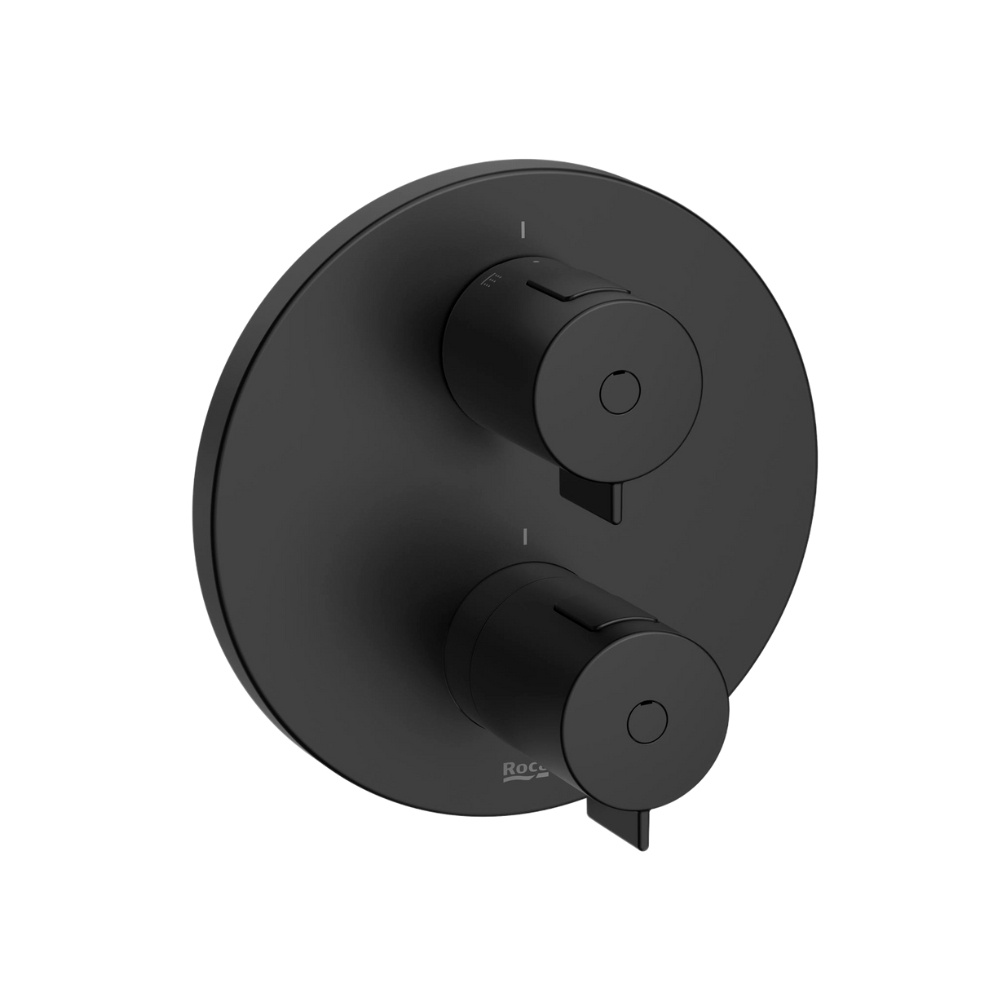Cut out image of the Roca T-500 Matt Black Round 2 Outlet Concealed Thermostatic Shower Valve